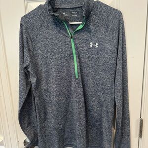 Under Armour Heathered Navy Pullover with Green Zip Heat Gear